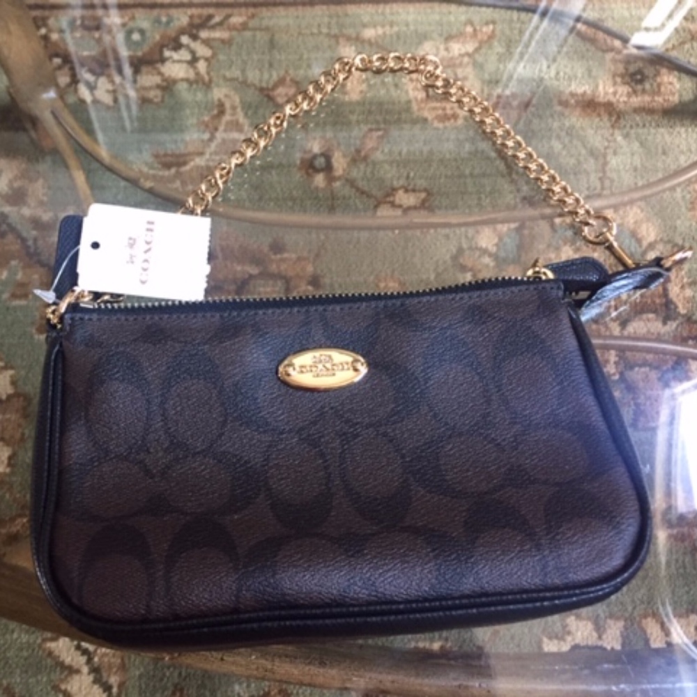 Coach Brown and Black Gold Chain mini purse
